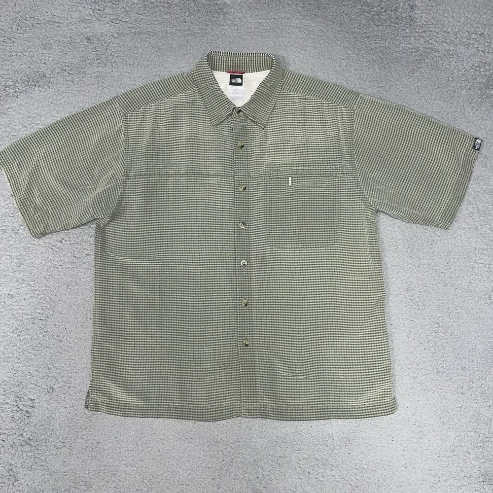 The North Face Shirt Men's Sz M Green Check Modal Blend Short Sleeve Button Down